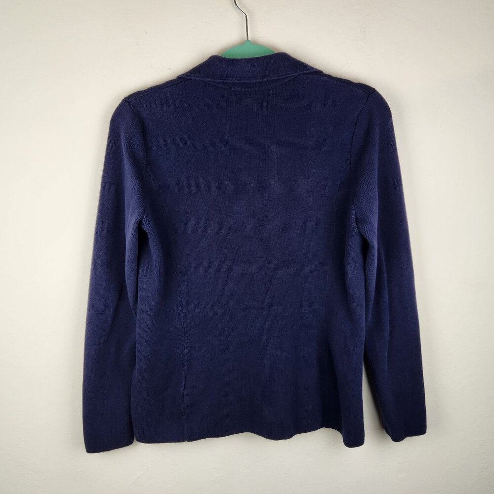 LRL Lauren Ralph Lauren Navy Blue Cotton Knit Sweater Blazer sz PM - Picture 2 of 10